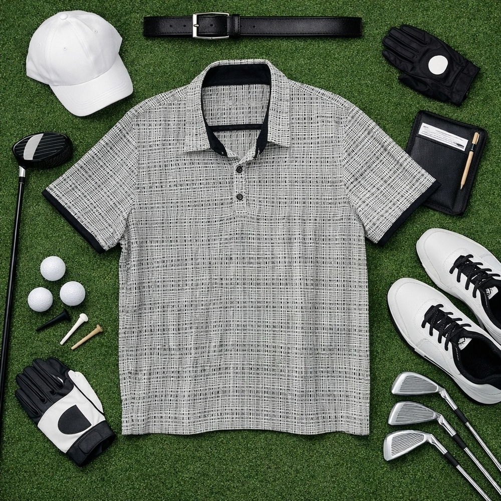 THE CHARGE STATELY APPAREL 1/4 Button S Sleeve Golf Polo Shirt Black Gray. XXL